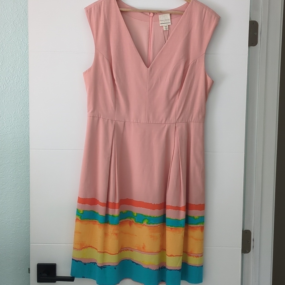 Anthropology Tracy Reece Watercolor Fit Flare Colorful V Neck Sleeveless Dress - Picture 3 of 7